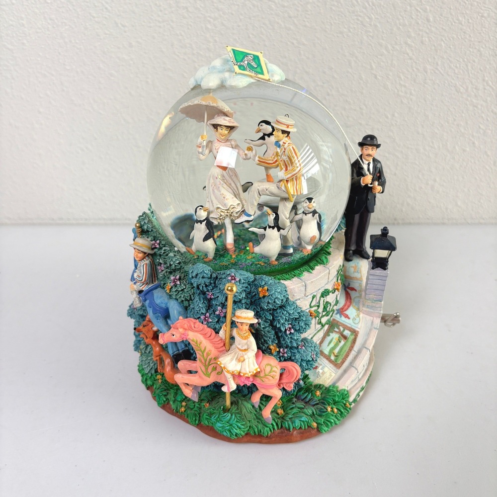 Disney Mary Poppins Musical Snow Globe Let's Go Fly A Kite Collectible Carousel